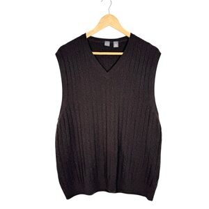 Saks Fifth Avenue Dark Brown Cashmere V-Neck Sweater Vest Mens Large L Preppy